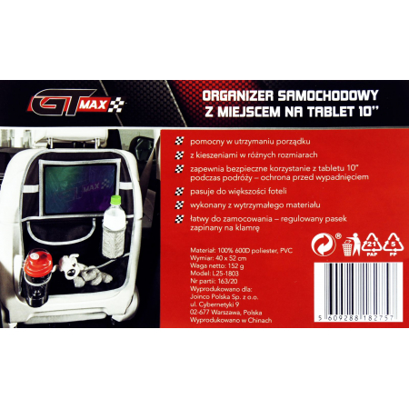 Organizer Samochodowy z Miejscem na Tablet 10''